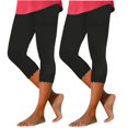 thumbnail image 1 of 2PC Plus Size Capri Leggings Women's Summer High Waisted Solid Capris Matching Slim Fitting Yoga Gym Pants, 1 of 6
