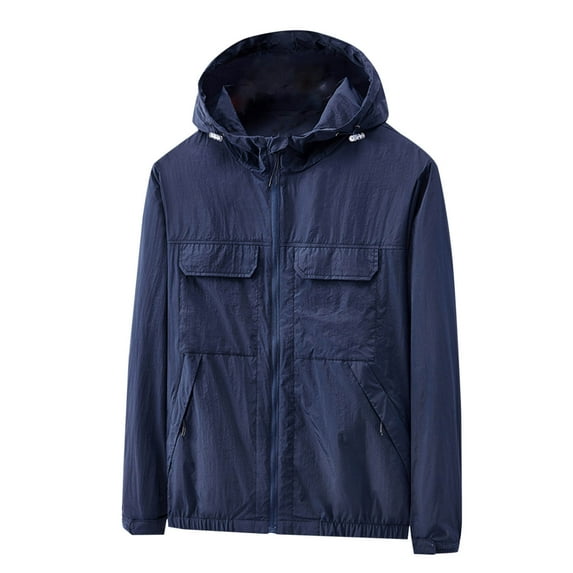 Men Sunscreen Motion Coat Casual Outdoors Lightweight Thin Hooded Multiple Pockets Hooded Coat