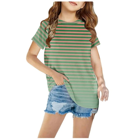 Gifts Clearance Shirts For Kids Short Sleeve Graphic T-Shirt Round Neck Crop Top For 3-14 Years Girls And Boy T-Shirt Tee 5-6 Years, Army Green