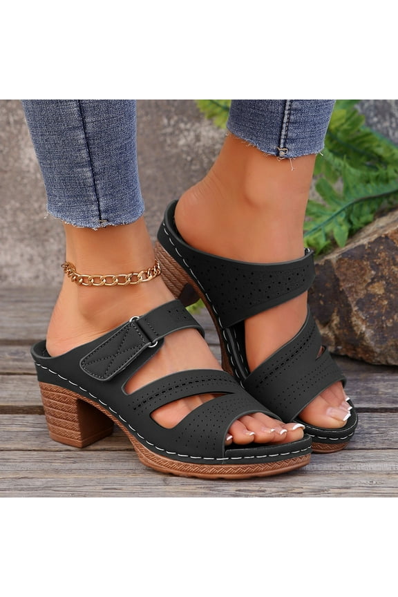 Summer Sandals for Women Fashion Casual Summer New Hollow One-Line Wedge Heel Sewing Beach Sandals