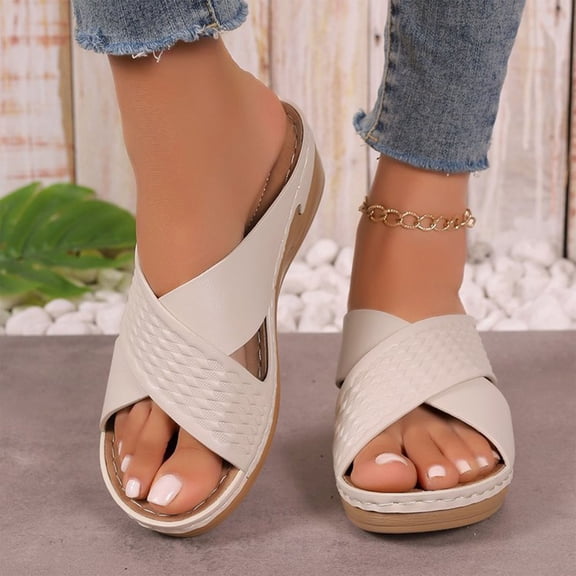 Gifts Clearance Women's Fashion Casual Leisure Summer New Style Solid Color Hollow Strap Thick Bottom Sandals Lightweight Beach Sandals Wedge Heels