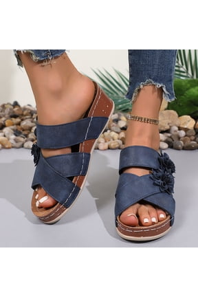 Women's Fashion Sandals Casual Summer Solid One-Line Flower Beach Sandals Wedge Heel Thick Bottom Slippers