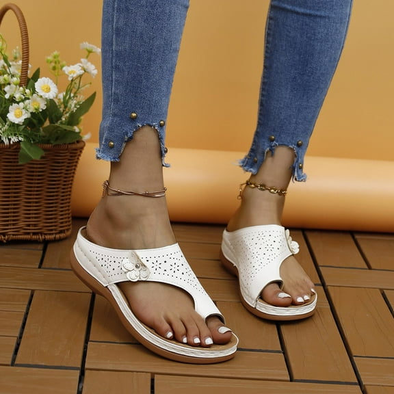 Sandals for Women Plus Size Summer Casual Solid Flip-flops Beach Wedge Toe Fish Mouth Sandals