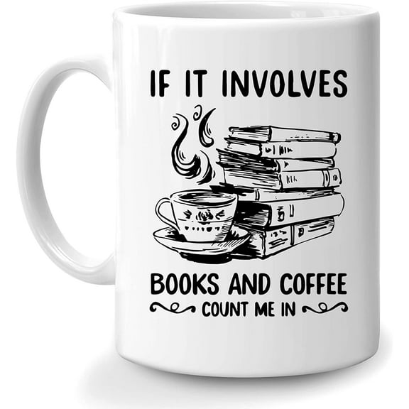 Gifts For Coffee Lovers Book Lovers Librarian Reading Lovers - Birthday Christmas - Books & Coffee 11oz White Ceramic Coffee Tea Mug - Gifts For Women Men Friends