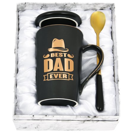 Gifts for Dad - 14 oz Black Ceramic Best Dad Ever Mugs, Dad Gifts, Christmas Gifts, Birthday Gifts, Fathers Day Gifts, ZONGQIN Coffee Mug Ceramic Mugs Tea Cup