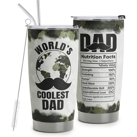 Gifts For Dad - Best Dad Ever Gifts - Dad Gifts From Daughter Son - Fathers Day Presents From Daughter Son Wife - Birthday Christmas Gifts For Dad - Stainless Steel Tumbler with Lid and Straws 20oz