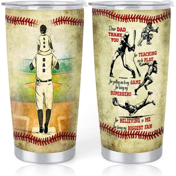 Gifts For Dad - Birthday Gifts for Dad From Daughter Son, 20oz Stainless Steel Baseball Tumbler Cup For Men, Christmas Gifts for Men Dad Papa Grandpa Stepdad