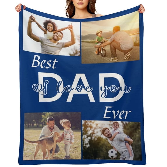 Gifts for Dad Custom Blankets with Photos Personalized Photo Blankets with Picture for Dad from Daughter Son for Fathers Day Gifts, Best Dad Ever Blanket Customized ,Picture Blanket Made in USA