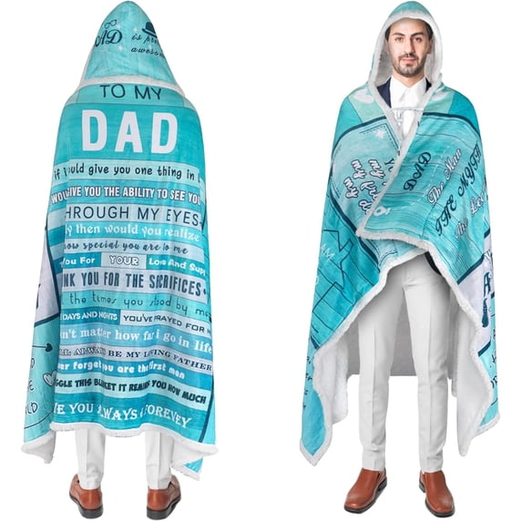 Gifts for Dad, Dad Birthday Gift, Fathers Gifts for Dad from Daughter, to My Dad Wearable Blanket Hoodie Blanket,I Love You Dad Letter Warm Soft Couch Blankets, 47"x 72"