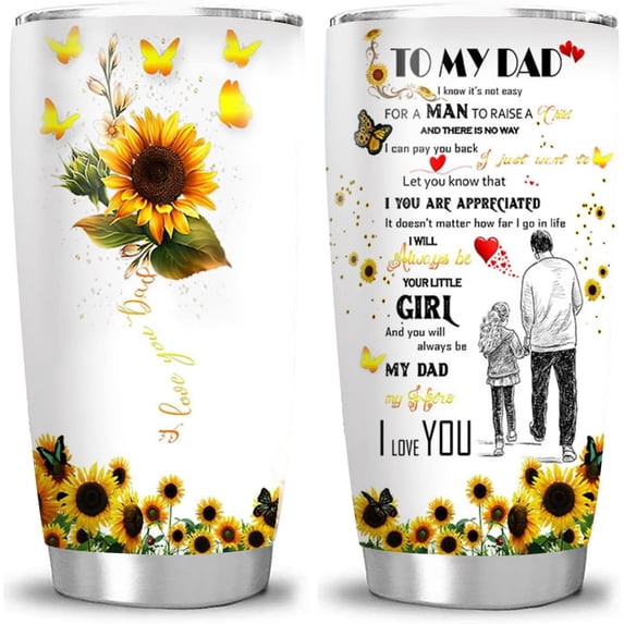 Gifts for Dad From Daughter , 20Oz Coffee Tumbler Sunflowers Stainless Steel Insulated - Father''s Day Anniversary Birthday Gifts - To My Dad Tumblers Tea Cup Gifts for Men Husband Father(white)