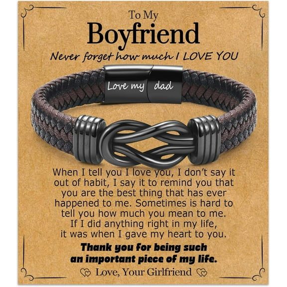 Gifts for Dad Son Grandson Boyfriend Husband, Cool Infinity Leather Bracelet for Him Birthday Christmas Anniversary Valentine's Day Present Ideas for Men