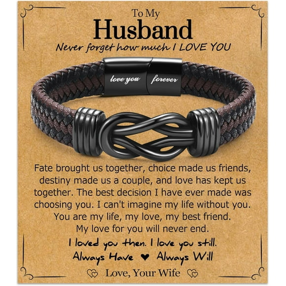 Gifts for Dad Son Grandson Boyfriend Husband, Cool Infinity Leather Bracelet for Him Birthday Christmas Anniversary Valentine's Day Present Ideas for Men