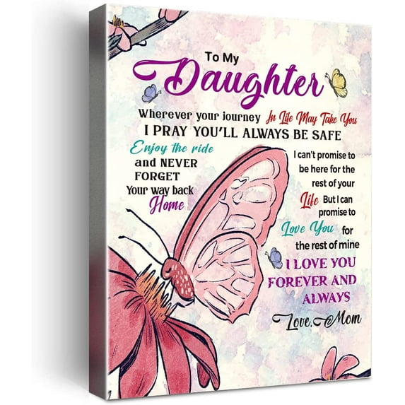 Gifts for Daughter -Hangable Canvas Poem Prints Framed Poster Wall Art for Daughter from Mom-Meaningful Daughter Gifts,Daughter Home Bedroom Living Room Wall Decor- Butterfly