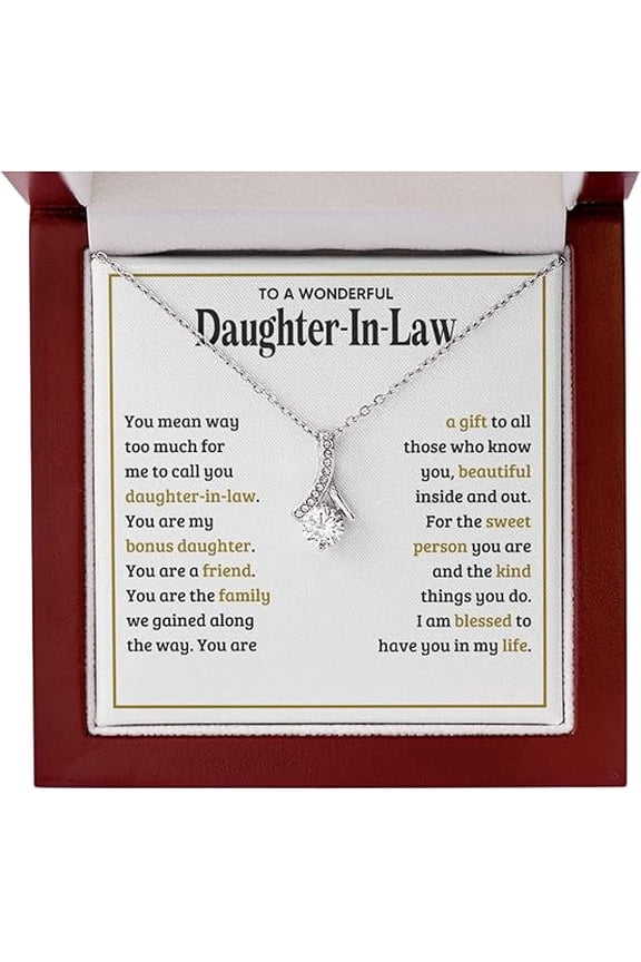 Gifts For Daughter In Law Necklace From Mother in Law For Christmas, Birthday Gifts For Bonus Daughter on Wedding Day with Message Card and LED Box, Love Knot Necklace