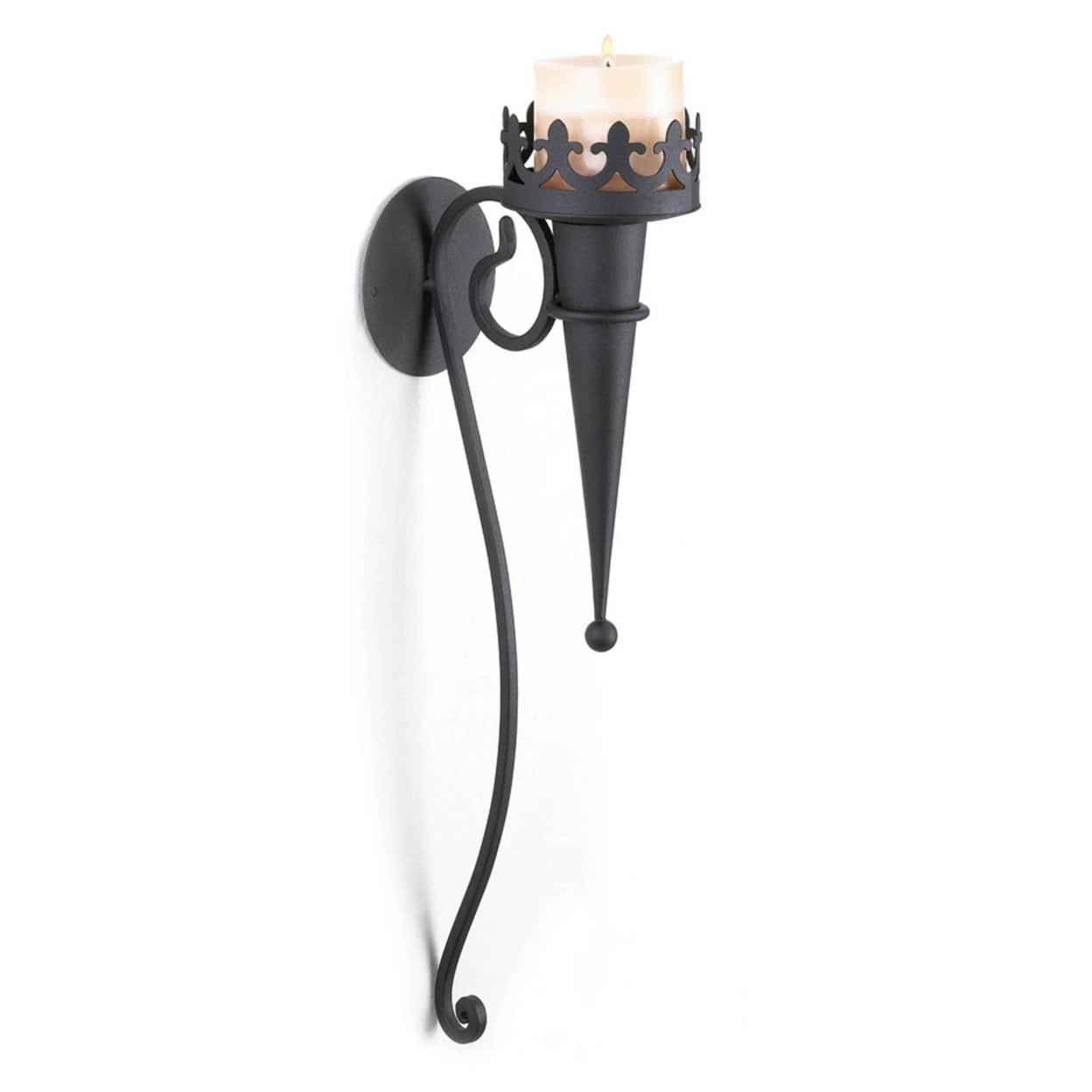 Black Iron Gothic Torch-Style Wall Candle Sconce