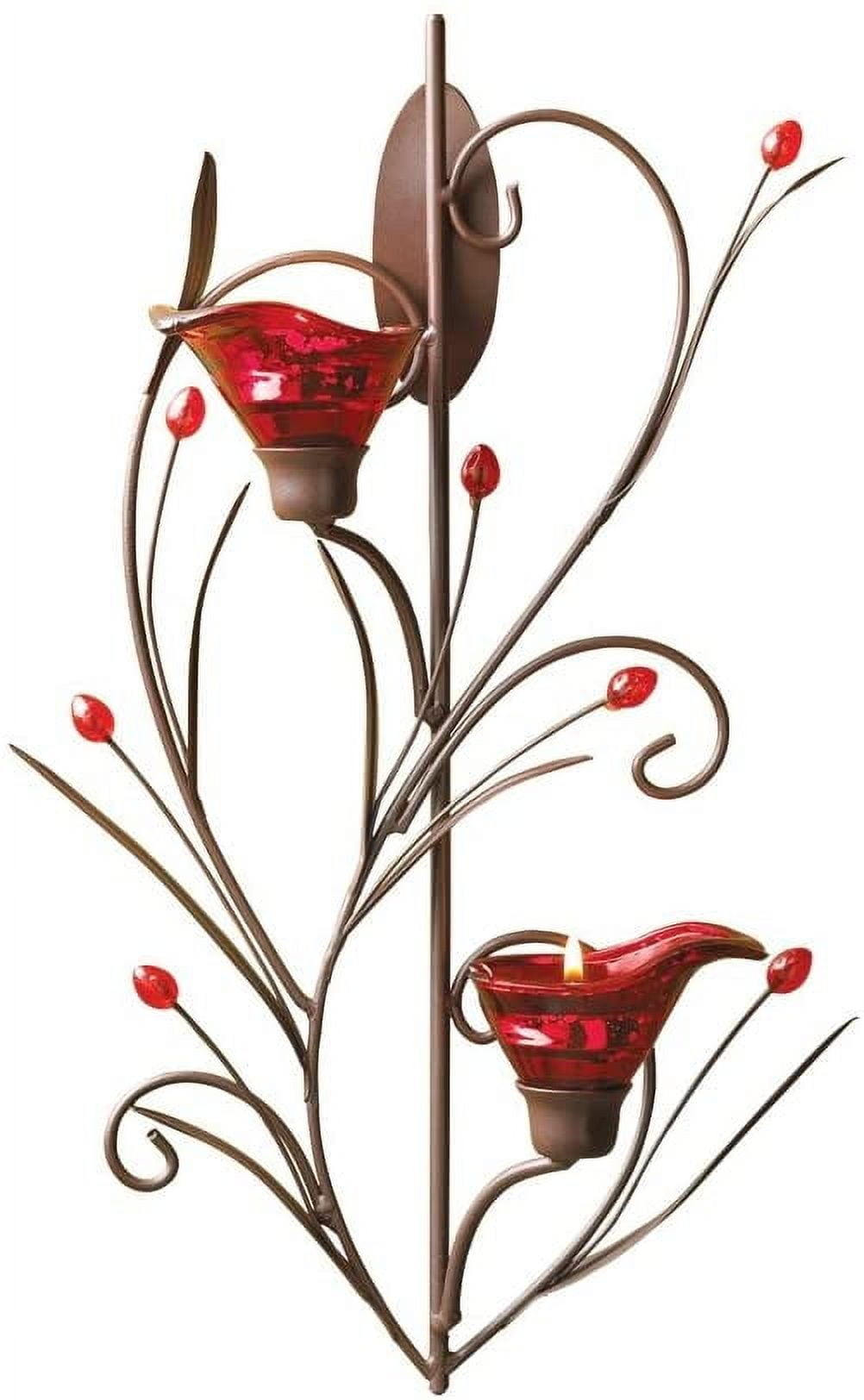 Scarlet Floral Iron and Glass Tealight Wall Sconce