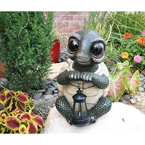 Gifts & Decors Adorable Baby Turtle Tortoise Holding Solar Lantern Garden Path Lighter Statue