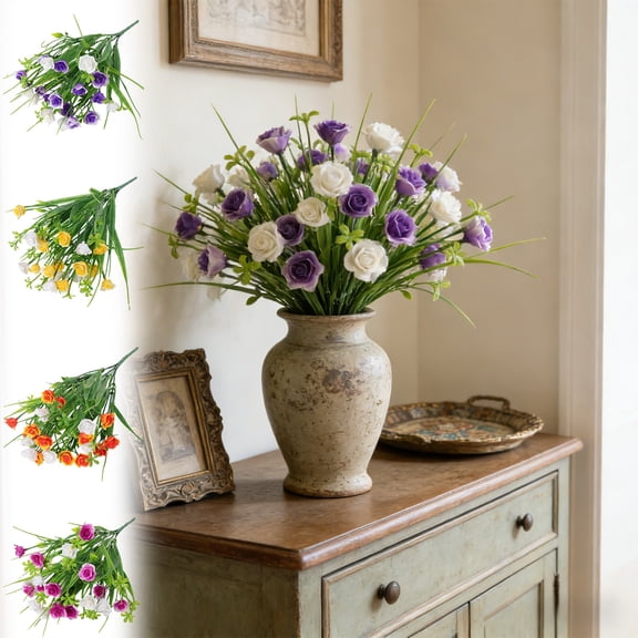 Gifts Dianli Artificial Floral Arrangement Spring Grass Rose And Baby Breath Faux Floral Box Pastoral Bouquet Realistic Wedding Home Table Centerpiece Spring Floral Decor