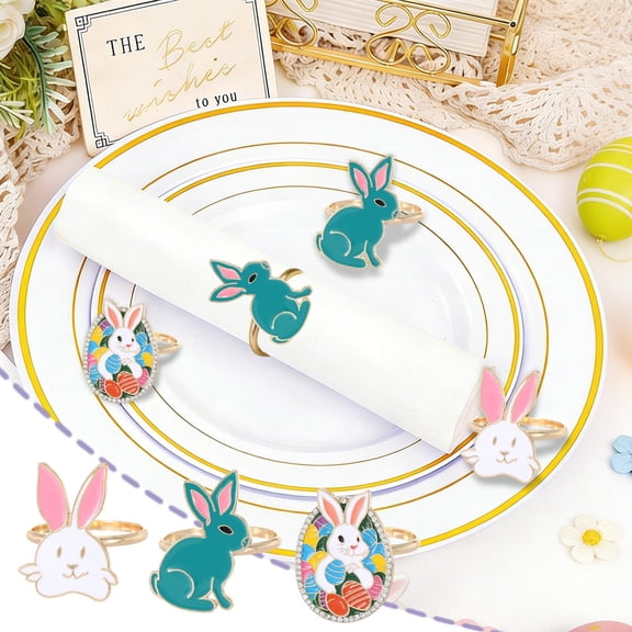 Gifts Dianli Easter Napkin Ring Colorful Bunny Napkin Ring Metal Napkin Holder European Western Style Cute Egg Napkin Buckle Tableware Decor for Holiday Dinner