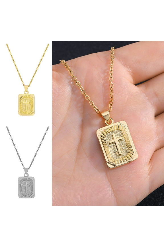 Gifts Dianli Fashion Jewelry Hip Hop Titanium Steel Crucifix Square Pendant Necklace Stainless Steel Chain Unisex Gothic Religious Cross Statement Gift for Men and Women Hip Hop Accessories