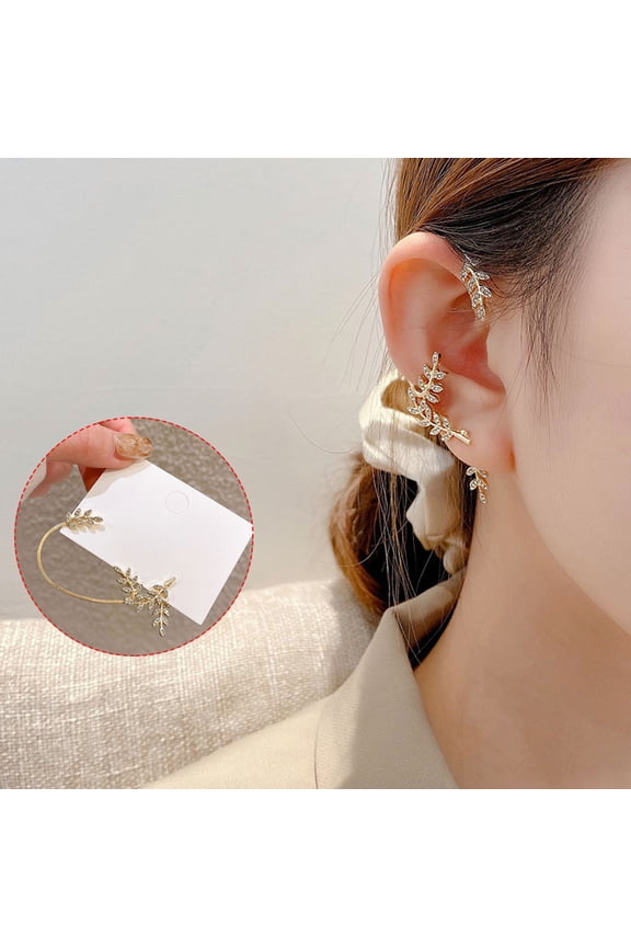 Gifts Dianli Fashion Twig Earrings Right Ear Hook Super Shiny CZ-Style Alloy Single Right-Side Ear Cuff Clip Non-Pierced Fashion Jewelry Gift