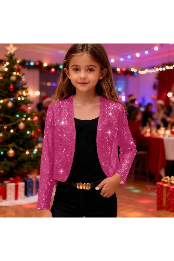 Gifts Dianli Girls Sequin Shawl Cardigan Jacket Sparkle Long Sleeve Short Coat Casual Silver Sequin Knit Wrap Cardigan Outerwear Ages 4-14 School Party Dressy Casual Kids Jacket