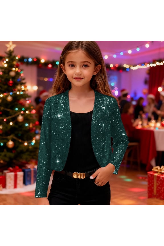 Gifts Dianli Girls Sequin Shawl Cardigan Jacket Sparkle Long Sleeve Short Coat Casual Silver Sequin Knit Wrap Cardigan Outerwear Ages 4-14 School Party Dressy Casual Kids Jacket