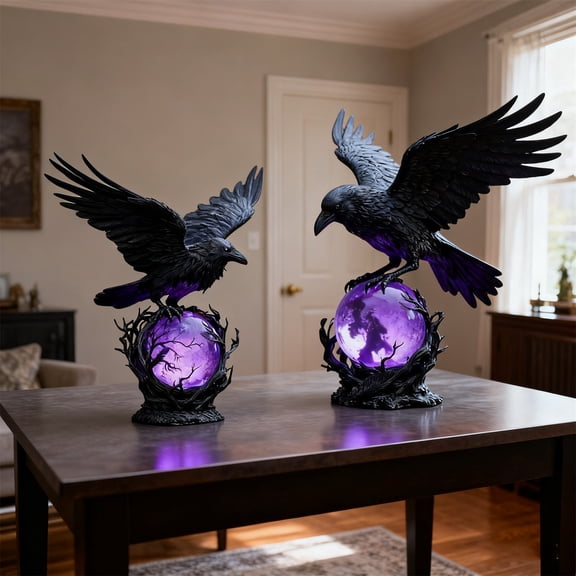 Gifts Dianli Gothic Crow LED Luminous Sculpture Night Light, Black Metal Decorative Art Statue With BuiltIn LED Orb, Haunted Home Accent For Gothic Decor Halloween Ambience And Shelf Display