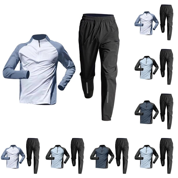 Gifts Dianli Men's Half-Zip Training Wear Set, Long Sleeve Top with Long Pants, Sports Track and Field T-Shirt, Running Fitness Quick-Dry Two-Piece Outfit, Comfortable Activewear Pink M