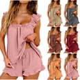 thumbnail image 1 of Gifts Dianli Pajama Set Loungewear Women's Solid Color Short Sleeve Front Pleated Round Neck Top And Shorts Set Breathable Soft Homewear Two Piece Summer Sleepwear Pajama Set Loungewear, 1 of 9