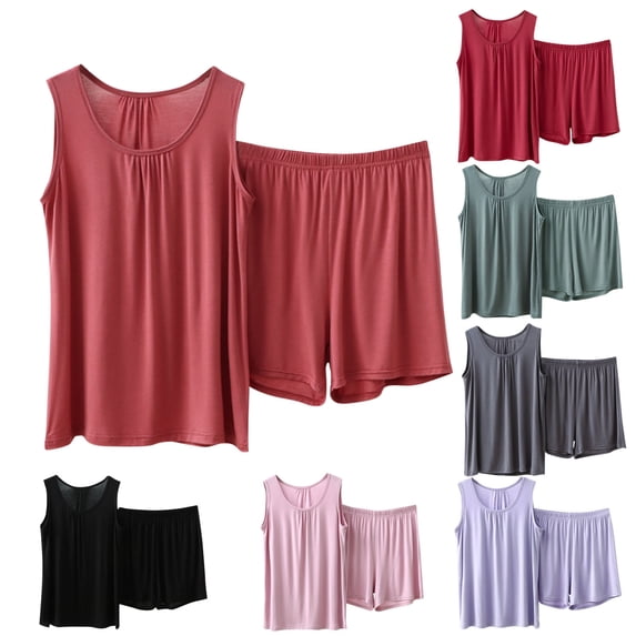 Gifts Dianli Pajama Set Loungewear Women's Summer Loose Solid Color Suspender Vest Two Piece Blend Soft Stretch Breathable Casual Homewear Versatile Sleepwear Nightwear