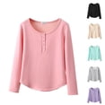 thumbnail image 1 of Gifts Dianli Pajamas Loungewear Button Round Neck Long Sleeve Base Top With Curved Hem Plus Velvet Warm Coat Soft Cozy Layered Homewear Nightwear Sleepwear, 1 of 4
