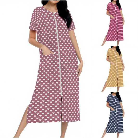 Gifts Dianli Pajamas Loungewear Gradient Print Zip Up Knit Robe Full Length With Pockets Cozy Long Housecoat Knitted Bathrobe Comfortable Homewear Nightwear Sleepwear