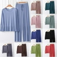 thumbnail image 1 of Gifts Dianli Pajamas Sleepwear Long Sleeve Round Neck Lace Up Wide Leg Pants Two Piece Set Breathable Solid Color Home Loungewear Comfortable Sleepwear Nightwear, 1 of 4