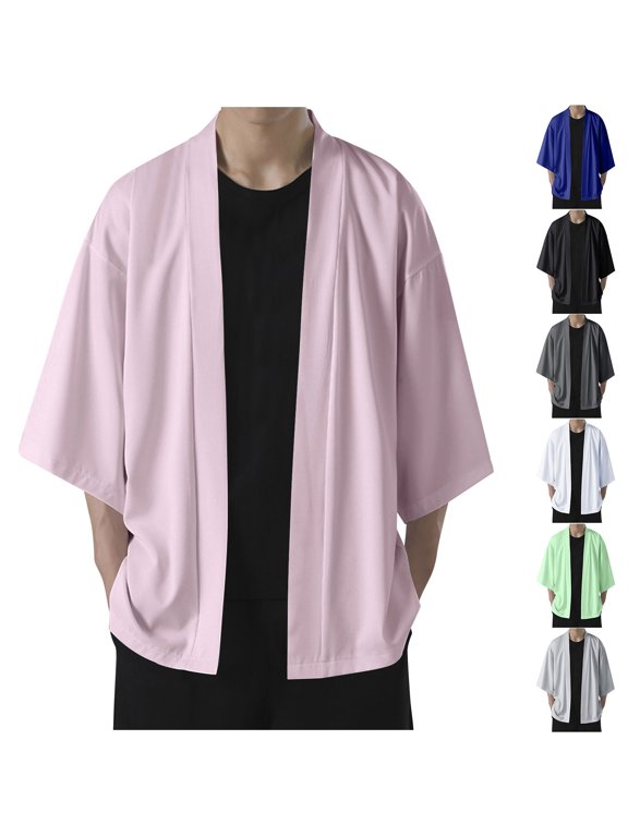 Gifts Dianli Plus Size Solid Color Ice Silk Sunscreen Cloak Coat, Thin Lightweight Anti UV Long Sleeve Outwear, Casual Summer Outdoor Jacket for Men Gray M