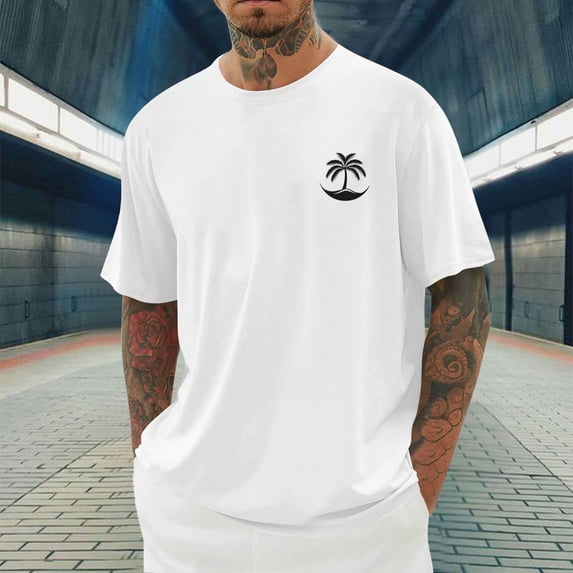 Gifts Dianli Shirts for Men Coconut Tree Print Short Sleeve Round Neck Sports T-Shirt Quick-Dry Breathable Lightweight Casual Fitness Tee Beach Loungewear Vacation Active