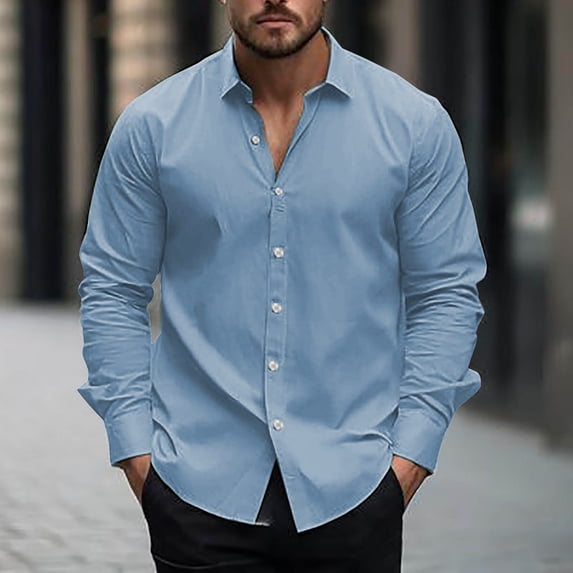 Gifts Dianli Spring Summer Men's Printed or Solid Color Long Sleeve Lapel Collar Shirt Breathable Lightweight Button-Up Casual Comfort-Fit Office Beach Vacation Daily Wear Spring Summer