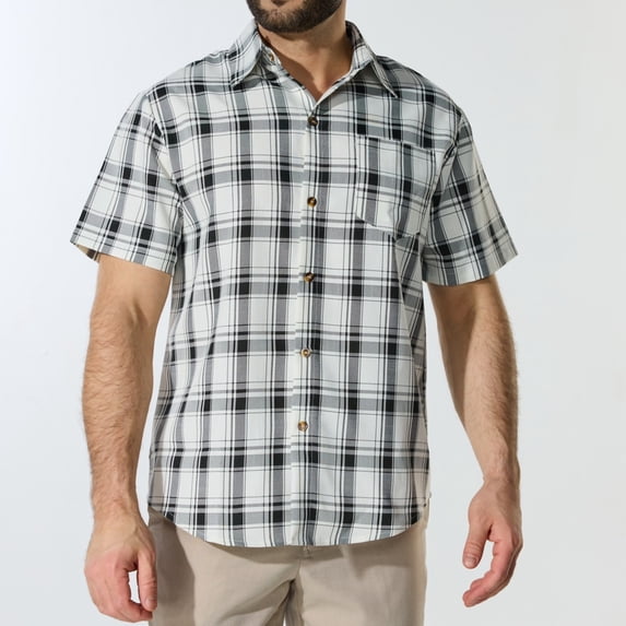 Gifts Dianli Summer Casual Plaid Short Sleeve Collared Button-Up Shirt Men's Lightweight Breathable Cotton Linen Pocket Relaxed Fit Beach Office Daily Wear Summer Casual