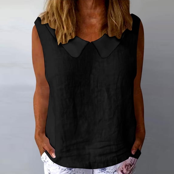 Gifts Dianli Tops Tees Doll Collar Sleeveless Cotton Linen V-Neck Tunic Top Solid Color Lightweight Breathable Casual Layering Summer Work Weekend Wear Ladies Camisole Tank Top Beach Tunic