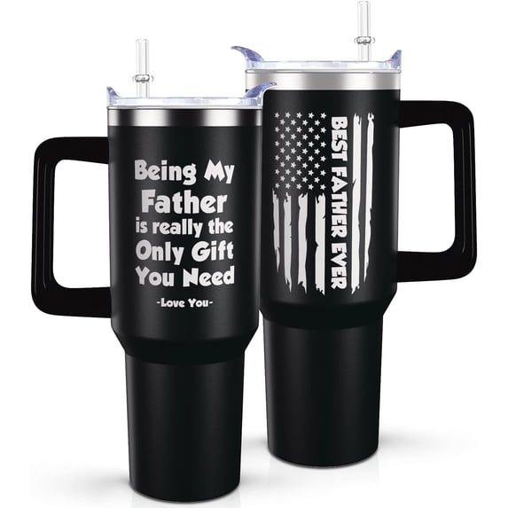 Gifts for Father From Daughter/Son/Kids,40 oz Tumbler With Handle Lid and Straw, Father''s Day/Birthday/Christmas Gifts For Dad/Father/Step Dad,Best Father Travel Mug Coffee Cup(Flag)