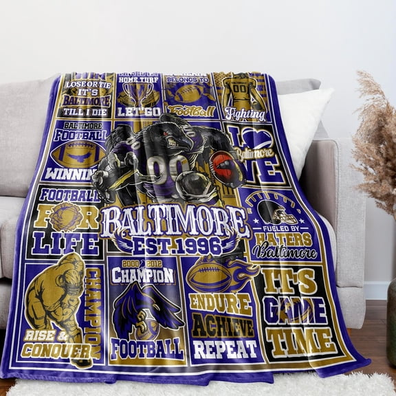 Gifts Football Blanket 80" x 60", City Sports Gifts for Fans, Purple Team Football Stuff for Sports Lovers Bedroom Decor Sofa Couch Bed