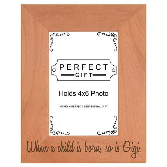 ThisWear Gifts For All By Rachel Olevia Child is Born So is Gigi Natural Wood Engraved 4x6 Portrait Picture Frame Wood
