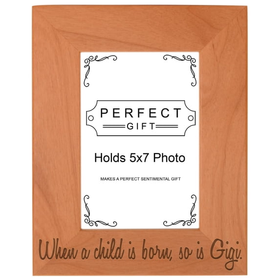 ThisWear Gifts For All By Rachel Olevia Child is Born So is Gigi Natural Wood Engraved 5x7 Portrait Picture Frame Wood