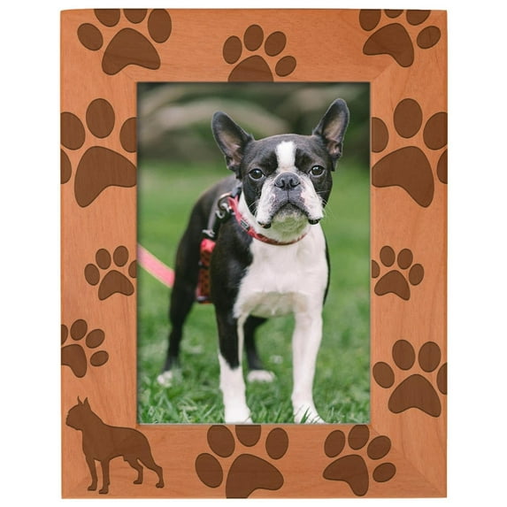 ThisWear Gifts For All By Rachel Olevia Dog Lover Gift Boston Terrier Paw Prints Natural Wood Engraved 5x7 Portrait Picture Frame Wood