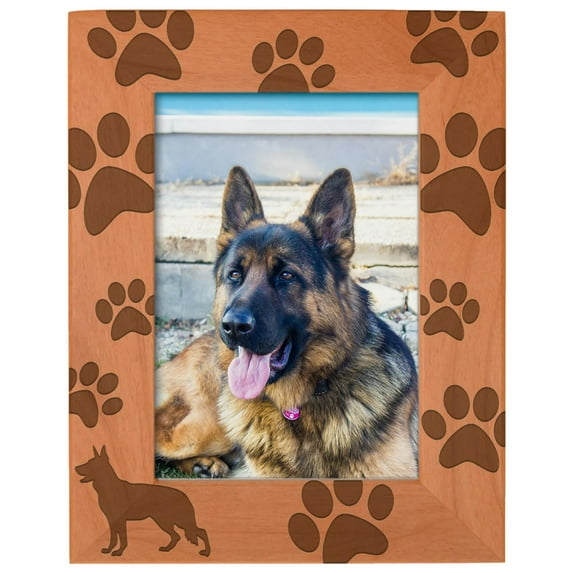 ThisWear Gifts For All By Rachel Olevia Dog Lover Gift German Shepherd Paw Prints Natural Wood Engraved 5x7 Portrait Picture Frame Wood