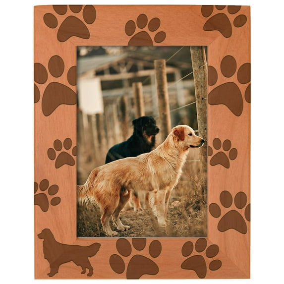 ThisWear Gifts For All By Rachel Olevia Dog Lover Gift Golden Retriever Paw Prints Natural Wood Engraved 5x7 Portrait Picture Frame Wood