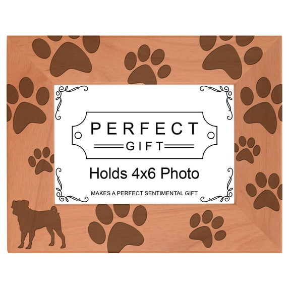 ThisWear Gifts For All By Rachel Olevia Dog Lover Gift Pug Silhouette Paw Prints Natural Wood Engraved 4x6 Landscape Picture Frame Wood