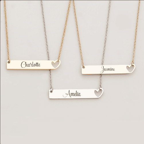 Personalized Name Plate Necklace, Engraved Gold Bar Necklace