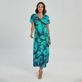 thumbnail image 1 of Gifts For Butterflies Lovers. Turquoise Butterfly Pattern Printed Short Sleeve Maxi Dress, Butterfly Fashion Summer Maxi Dress For Women, 1 of 4