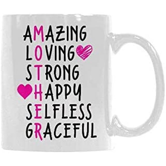 Gifts For Mommy Mom Amazing Loving Strong Happy Selfless Graceful Coffee Mug Funny Milk Cup Birthday Christmas Gifts for Mom Dad Men Women 11 ounce